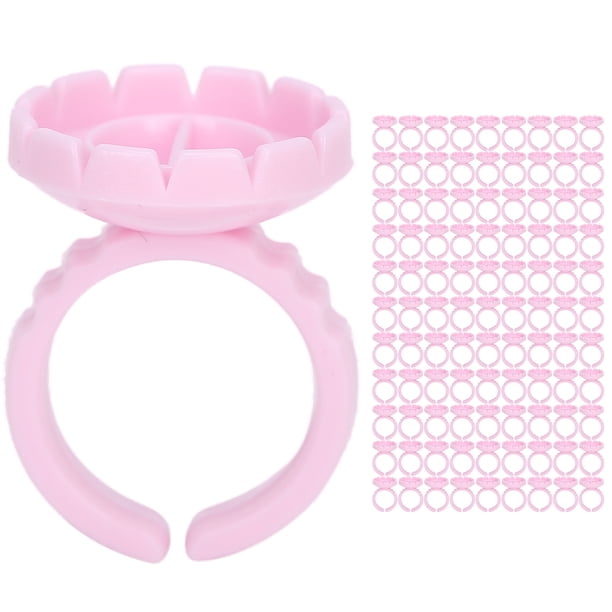 Taza de anillo de pegamento para extensión de pesta?as, taza de anillo de pegamento de pesta?as desechable de gran flexibilidad 100PCS para uso profesional(Rosa 100 piezas por paquete) EOTVIA NO