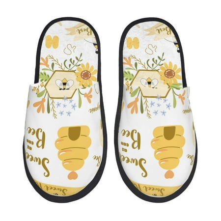 Balery Farm Bee Cute Honey Slient Indoor Furry Fleece Comfort House Shoes Soft Non-Slip Home Shoes Cotton slippers House Slippers-- Medium