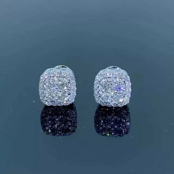 Men's Stud Earring 14K White Gold Plated Lab Created Diamond 1.50Ct Round Cut