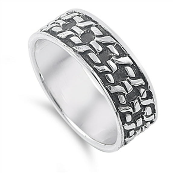 Oxidized Chain Link Eternity Mesh Ring .925 Sterling Silver Band Jewelry Female Male Unisex Size 5
