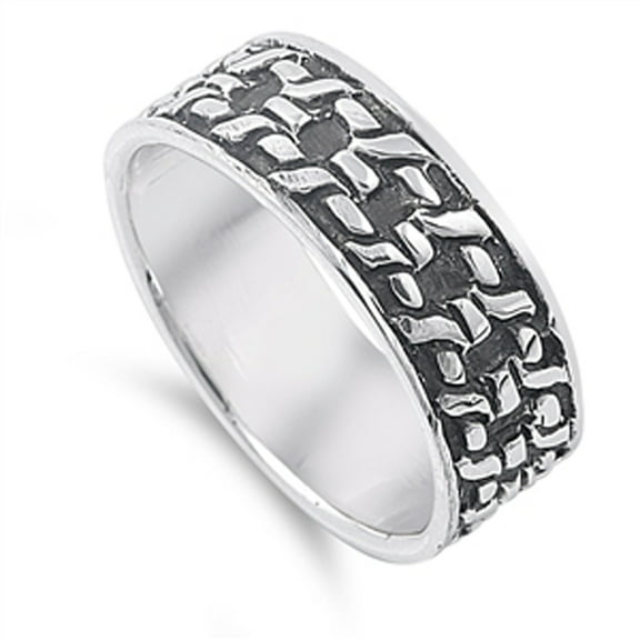 Oxidized Chain Link Eternity Mesh Ring .925 Sterling Silver Band Jewelry Female Male Unisex Size 10