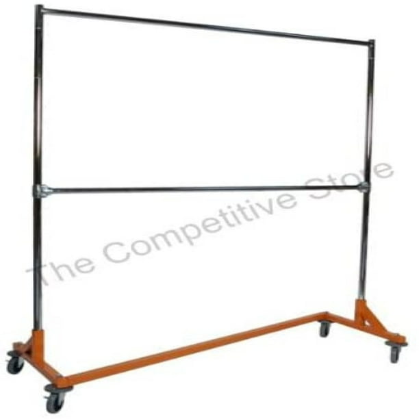 Commercial Grade Rolling Nesting Garment Clothing Z Rack Orange Safety Base 5 Ft Uprights With Double Rails Com Rolling Nesting Garment Clothing Z Rack, Z Rack Garment Rack