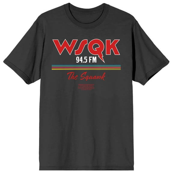 Stranger Things 5 WSQK 94.5 FM The Squawk Men's Charcoal Crew Neck Short Sleeve T-shirt-Small
