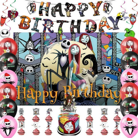Nightmare Before Christmas birthday party supplies, party decoration kit - birthday decorations banner background and balloon cake decorations and other party supplies