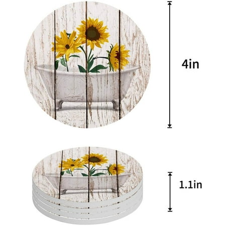 

ZHANZZK Sunflower in The Bathtub Retro Wood Grain Set of 8 Round Coaster for Drinks Absorbent Ceramic Stone Coasters Cup Mat with Cork Base for Home Kitchen Room Coffee Table Bar Decor