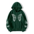 thumbnail image 2 of Pullover Sweaters for Women Work Winter Fall Comfy Hooded Long Sleeve Mitten-Cuff Drop Shoulder with Pocket Butterfly Print Leisure Polyester Hoodies Sweatshirts(Green,M), 2 of 6