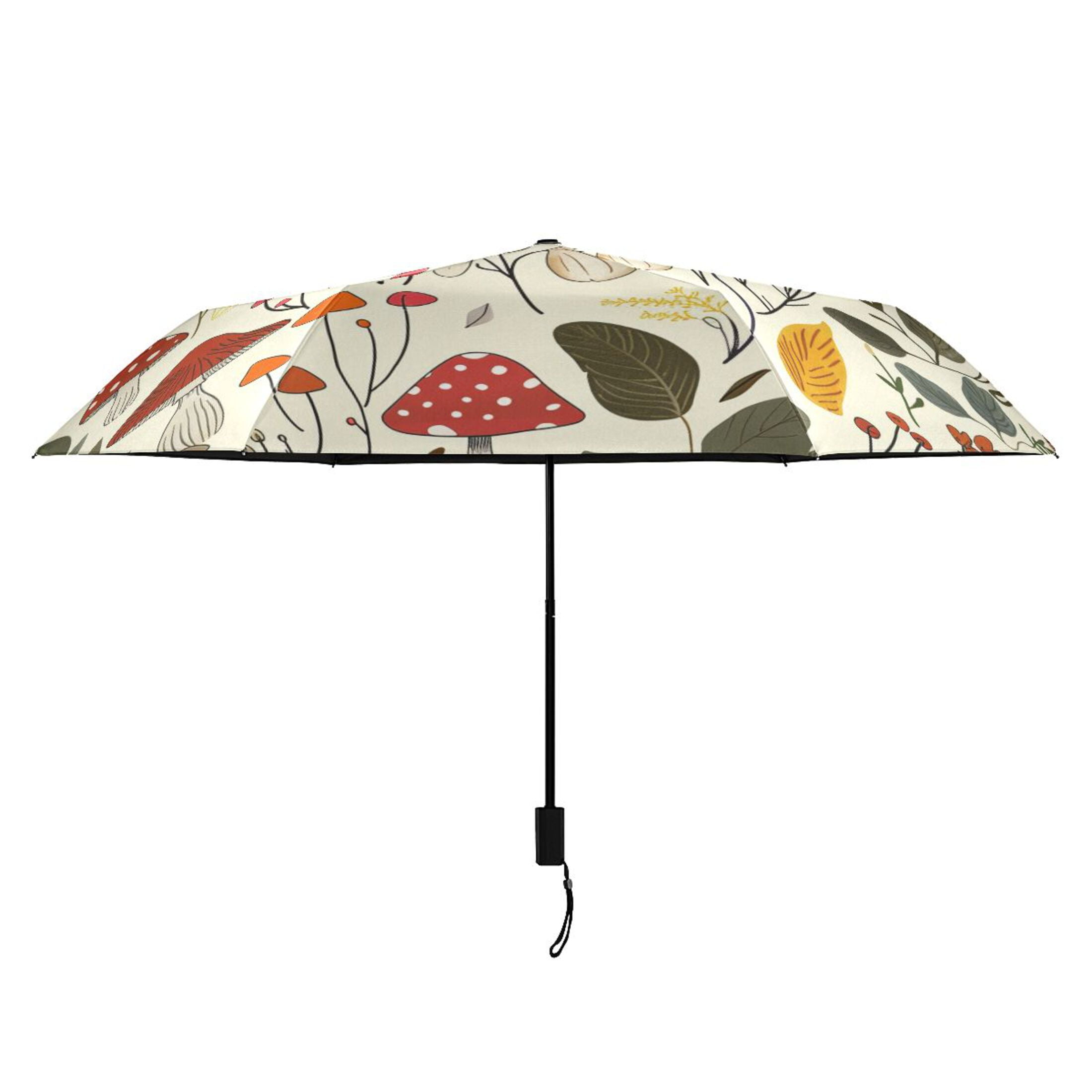 ALAZA Mushrooms Leaves UPF 50+ Compact Folding Umbrella for Rain Travel Umbrella Packable