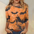 thumbnail image 2 of Camisa de cuello redondo con mangas 3/4 y temática de Halloween para mujer, con estampado de telaraña y murciélago, cómoda y elegante, 2 of 5