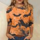 thumbnail image 2 of Camisa de cuello redondo con mangas 3/4 y temática de Halloween para mujer, con estampado de telaraña y murciélago, cómoda y elegante, 2 of 5