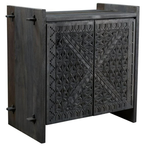 Jamboree Solid Wood Hand-Carved 2 Door Sideboard in Dark Gray