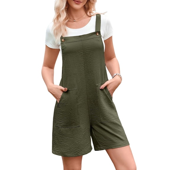 Women'S Casual Rompers Loose Overalls One-Piece Sleeveless Short Pant Jumpsuits with Pockets Green S