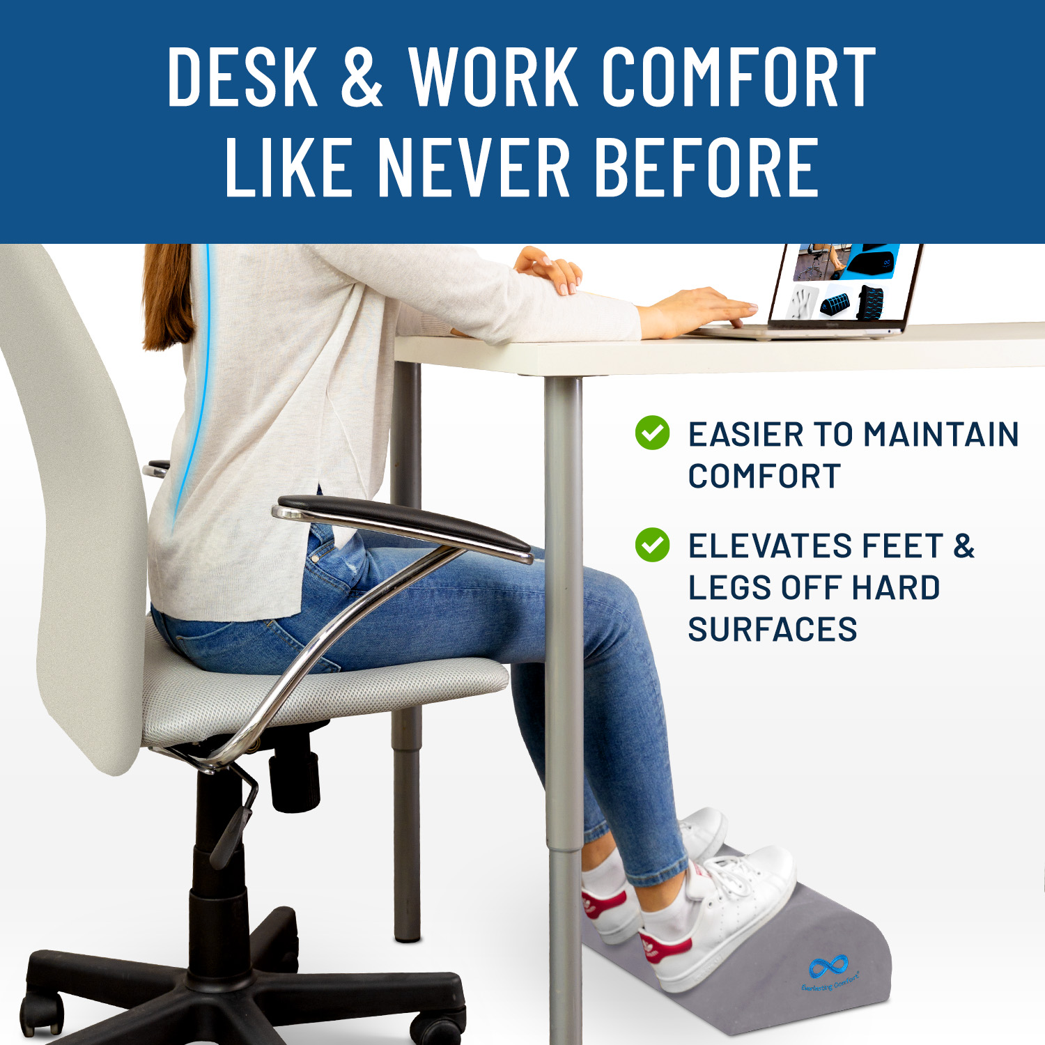 Everlasting Comfort Foot Rest for Under Desk - Kick up Your feet, Improve Circulation - Work from Home Memory Foam Footrest Pillow - Foot Stool for Office, Home, Gaming, Computer Accessories (Gray) - image 5 of 8