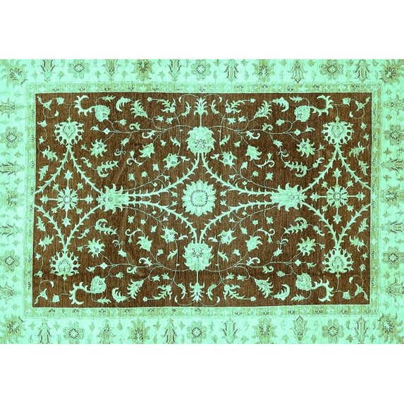 Ahgly Company Machine Washable Indoor Rectangle Abstract Turquoise Blue Modern Area Rugs, 6' x 9'