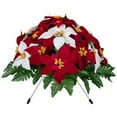 thumbnail image 6 of Sympathy Silks Artificial Cemetery Flowers Christmas Red White Poinsettia bouquet with cemetery saddle, 6 of 9