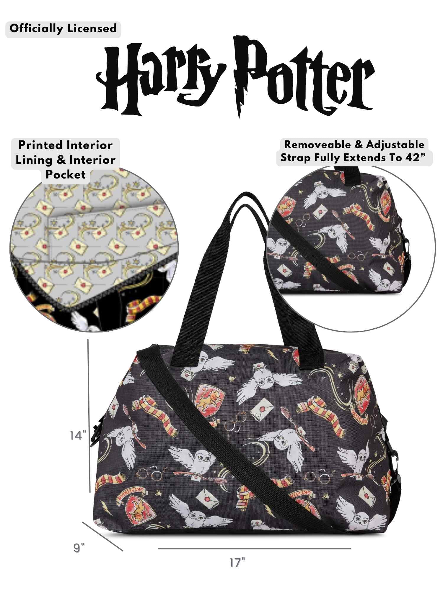 Harry Potter Weekender Duffel Bag Travel Carry-On Shoulder Strap Gryffindor