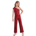 thumbnail image 6 of iiniim Kids Girls Shiny Sequins One Shoulder Pageant Jumpsuit Sleeveless High Waist Dancing Romper Burgundy 6, 6 of 7