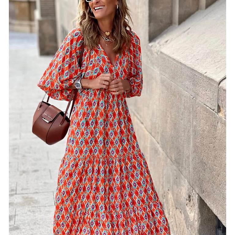 Kishawna Womens Boho Floral Puff Sleeve Tiered Maxi Dress Long Dresses - Walmart.com Kishawna Womens Boho Floral Puff Sleeve Tiered Maxi Dress Long Dresses - Walmart.com