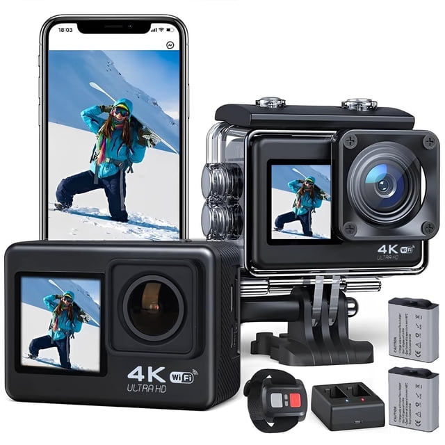 Cámara de Acción Cámara Impermeable 4K30FPS Ultra HD, 98pies 30m Cámaras Subacuáticas y Control Remoto Grabación de Video Gran Angular