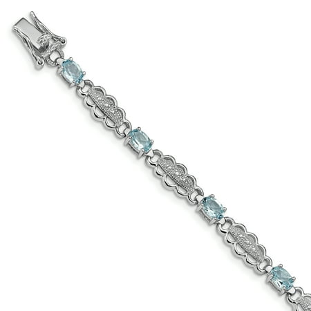 - 925 Sterling Silver Blue Aquamarine Diamond Bracelet 7 Inch Gemstone For Women Gift Set