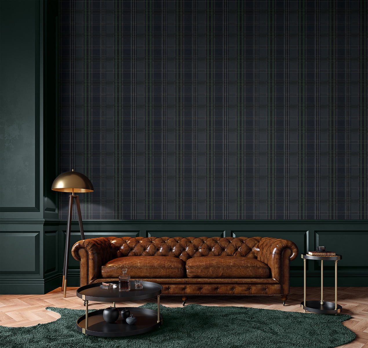 NextWall Deep Blue Classic Plaid Peel and Stick Wallpaper