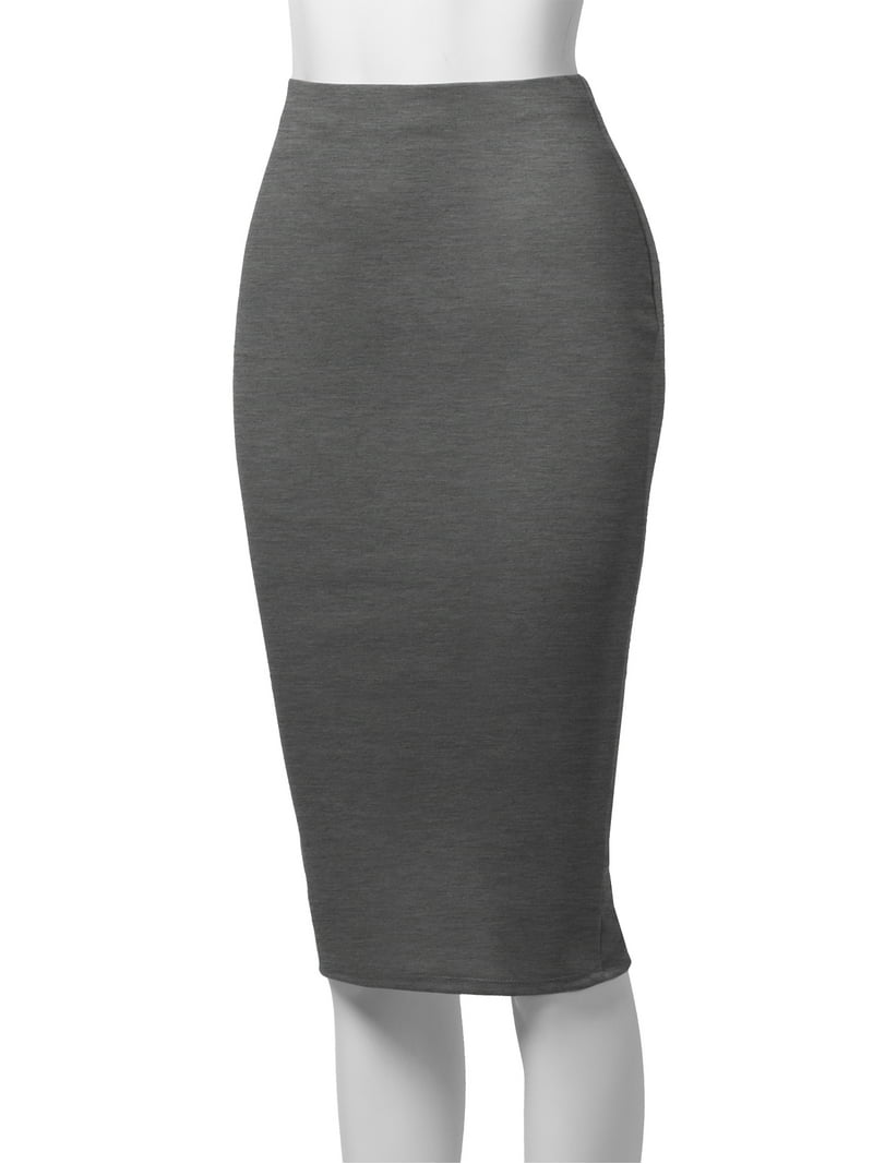 SSOULM Women's Stretchy Fitted Midi Pencil Skirt with Back Slit
