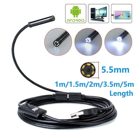 5.5mm Android Endoscope Waterproof Snake Borescope USB Inspection Camera 6 LED