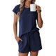 thumbnail image 1 of Conjunto de pijama de algodón Ekouaer para mujer, pantalones cortos de manga corta, azul marino, 1 of 6