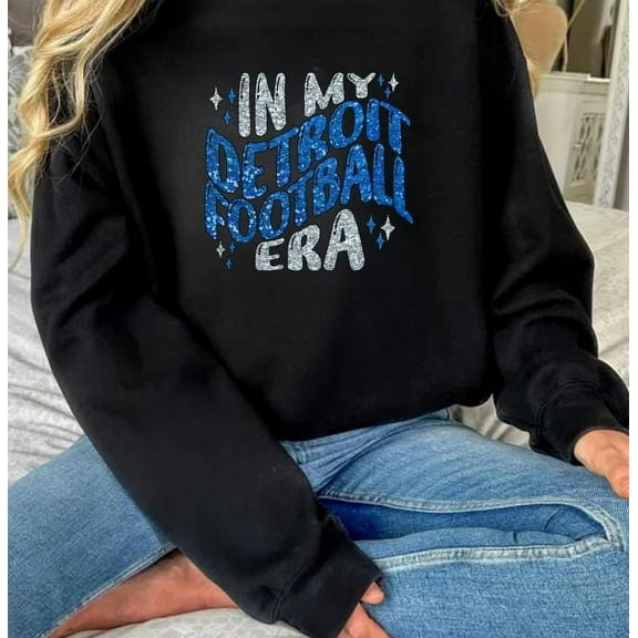 In My Detroit Football Era Sweatshirt (Faux Sequin/Glitter), Football, Detroit Football Fan, Sports Sweatshirt, Trendy, Michigan, Superbowl