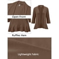 thumbnail image 6 of SHOWMALL Women's Plus Lightweight Cardigan Open Front 3/4 Sleeves Bolero Coffee 5X Pleated Ruffles Hemline Shrugs, 6 of 7