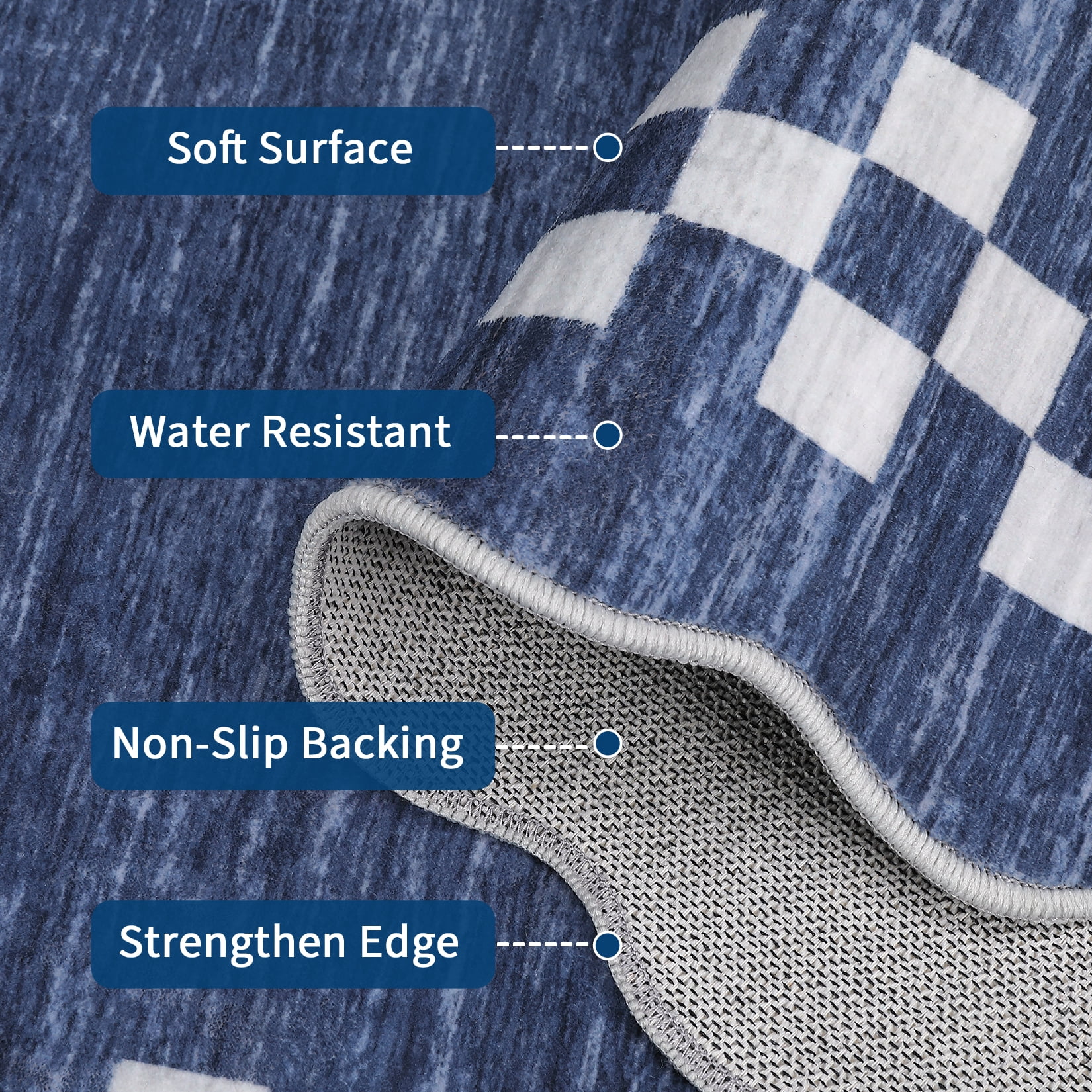 Garvee 10'x13' Scalloped Area Rug, Geometric Neutral Bordered Indoor Rugs Washable Rug Stain-Resistant Low Pile Carpet for Living Room Bedroom Home Decor, Blue