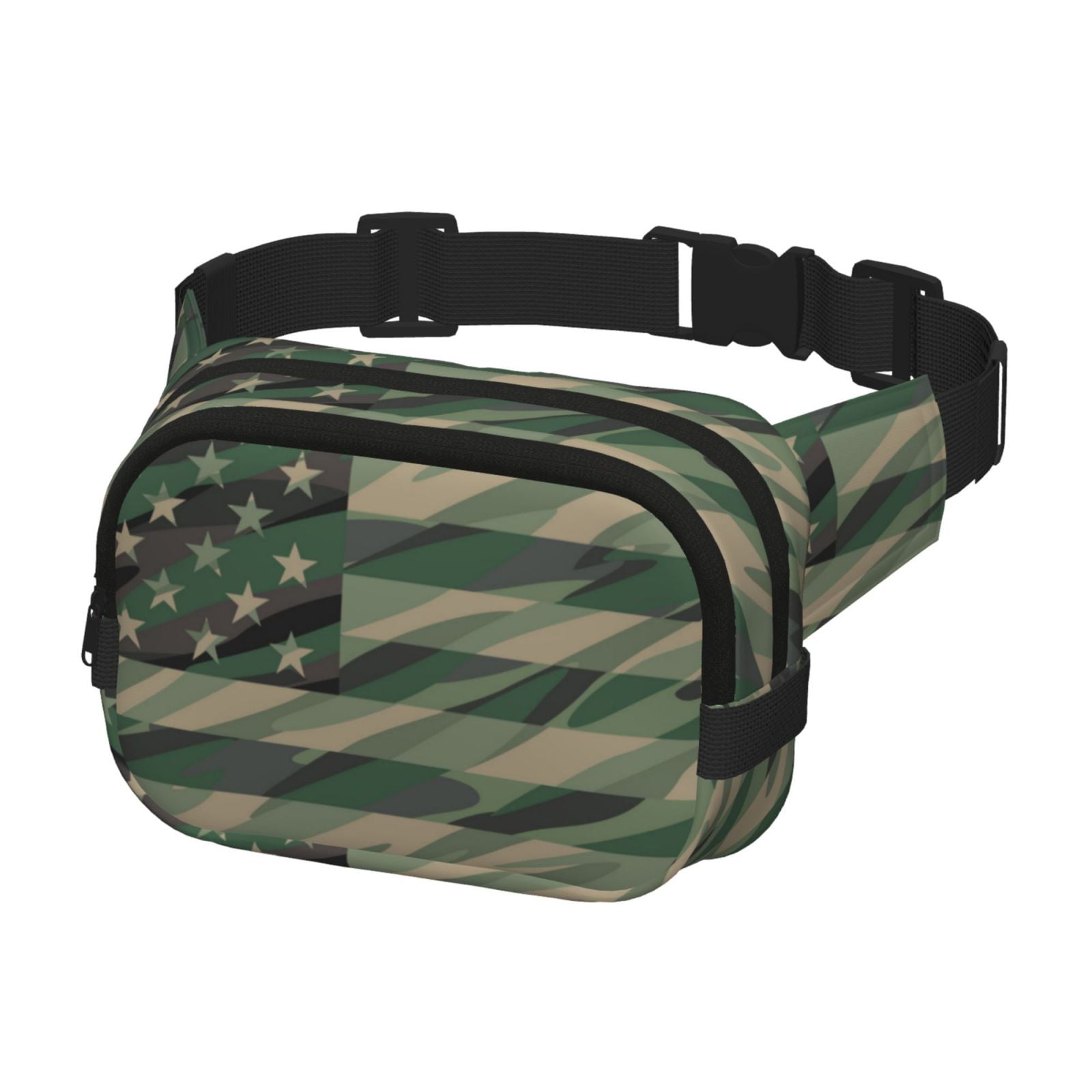 Kdxio Jungle Green Camo USA Flag Crossbody Double Layer Waist Bag Belt Bag for Unisex Fanny Pack Fashion Waist Packs for Hiking Running Shopping Traveling