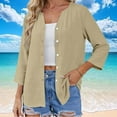 thumbnail image 3 of Otntypg Button Down Shirts for Women Dressy 3/4 Length Sleeve Tops Lightweight V Neck Blouses Business Casual Beach Outfits Loose Fit Work T-Shirt Tops Khaki XXL, 3 of 10