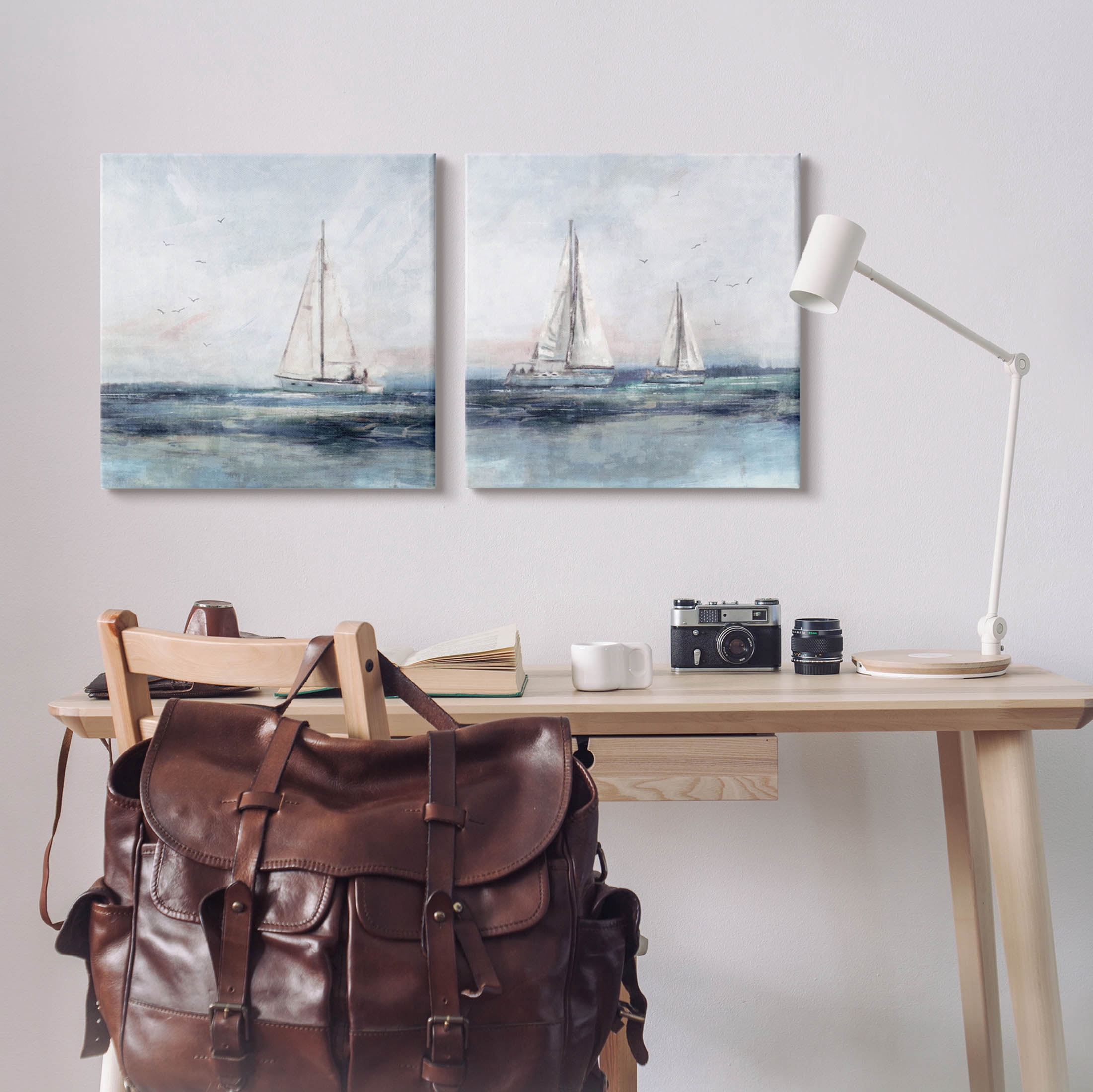 Stupell Industries Blue Sailing Ocean Scene Painting Gallery Wrapped Canvas Print Wall Art, Set of 2, Design by Nina Blue