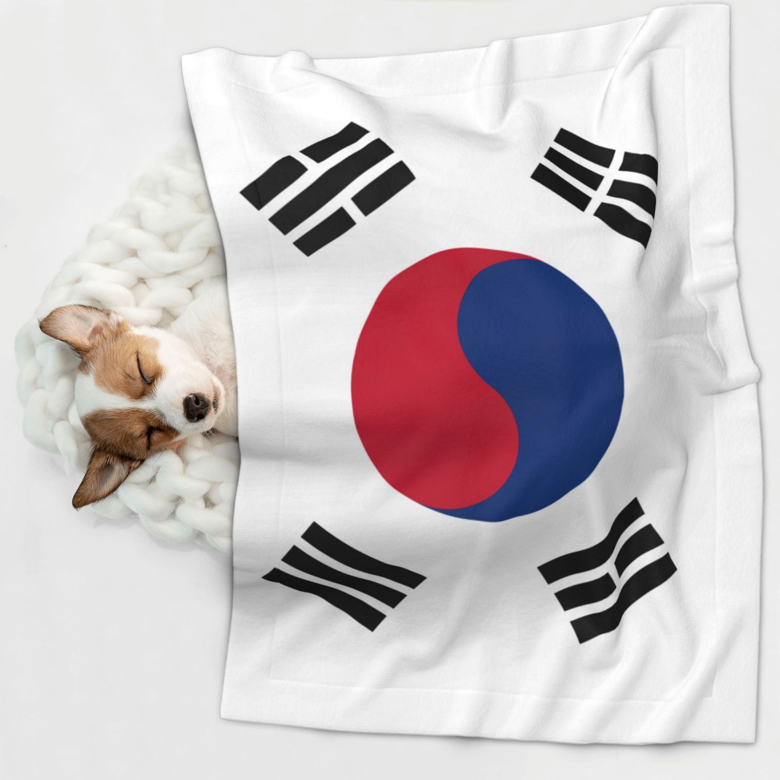 Flannel Throw Dog Blanket South Korean Flag Soft Warm Print Pet Blankets for Small Dog Cat Puppy