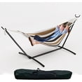 thumbnail image 1 of IdealHouse Hamac Double en Coton avec Support en Acier Robuste et Résistant à la Rouille, Capacité de 450 Lb Hamac Traditionnel Tissé Portable avec Sac de Transport pour Cour Arrière, Jardin et Camping, Café, 1 of 6