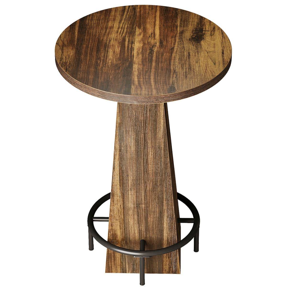 Resenkos Round Wooden Top Bar Table, Standing Pub Table for Kitchen, Dining, Coffee, Bistro - Brown