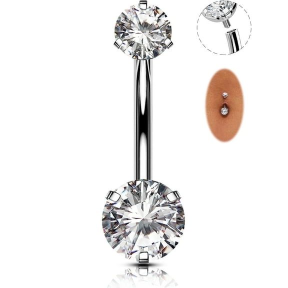 OUFER 14G Belly Button Rings Internally Thread Navel Piercing Jewelry CZ Navel Rings Belly Jewelry