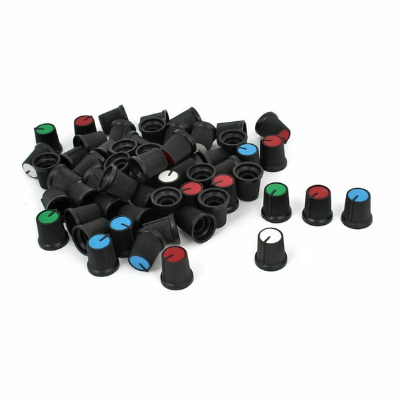 60 Pcs 6mm Knurled Shaft Assorted Color Potentiometer Rotary Knob Caps 15mmx15mm