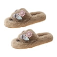 thumbnail image 3 of Fuzzy Slippers for Women Furry Home Shoes Warm Cartoon Flower Bedroom Shoes Indoor Outdoor Slide Slipper Slip on House Shoes for Women Girls Khaki 37, 3 of 8