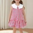 thumbnail image 2 of TEAJOPSUU Infant Toddler Girls Cute Bow Plaid Dresses Kids Summer Sleeveless Round Neck Mesh Hem A-Line Casual Everyday Dress for 1-5 Years B-Red, 2 of 3