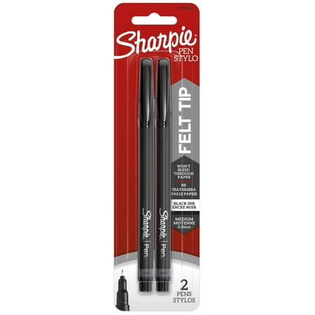 Sharpie Felt Tip Pens, Medium Point, Black, 2 Count