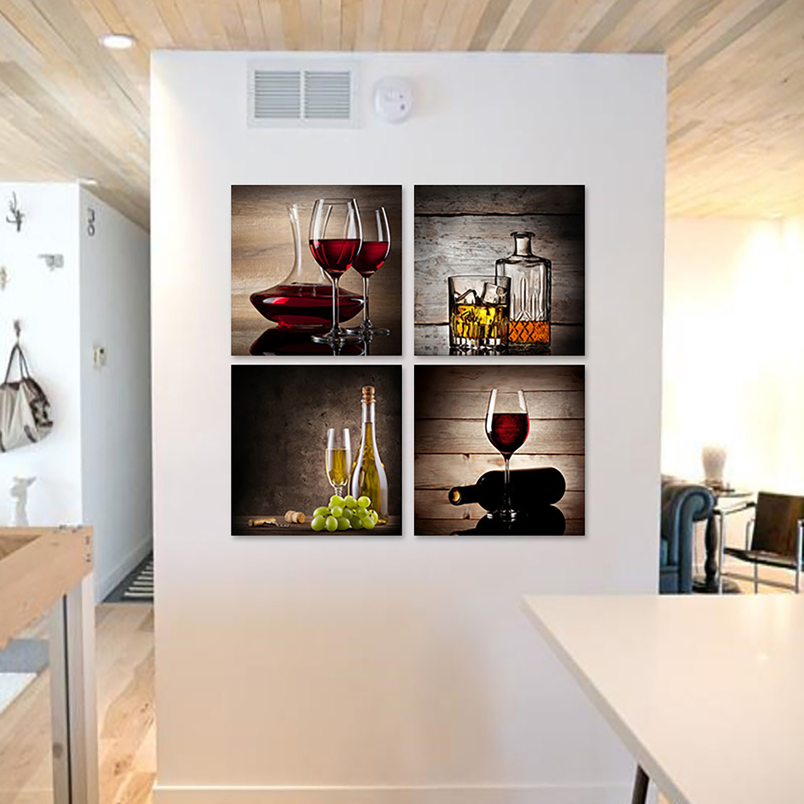 Apmemiss Clearance Kitchen Wall Art Canvas Artwork Red Wine Glasses Bottles Canvas Painting Printed on Canvas Contemporary Artwork Pictures for Dining Room Walls Decor Home Decoration 4 Panels