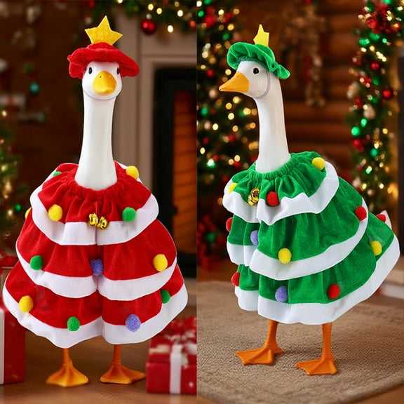 PALIFEUR Christmas Goose Outfit Clothes for 23" High Cement or Plastic Goose Lawn Clothing Porch Garden Costume Dress and Hat Cute Elf Clothes for Christmas Outdoor Garden Decoration