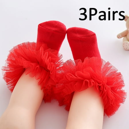 

3Pairs/Lot Baby Girls Lace Mesh Ankle Socks Princess Ruffle Breathable Cotton Short Sock