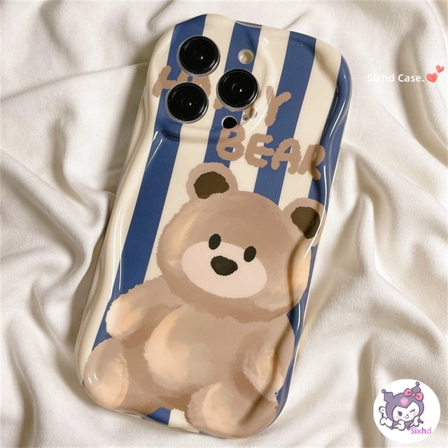 Redmi 12C 10C 9T 9C Note 12s 12 11 11s 10s 9s 10Pro A2 A1 10 11A 10A 9A Xiaomi 11 Lite 12 Poco X3Pro Cute Brown Bear 3D Borde Curvo Onda Brillante Funda Para Teléfono Suave