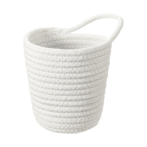 Uxcell White Small Cotton Rope Woven Storage Basket, Shelf Closet Storage Gift Woven Baskets Cute Nursery Box Bin Decor Organization Bin for Home Supply, Round with Handle, 5.6x5.6"