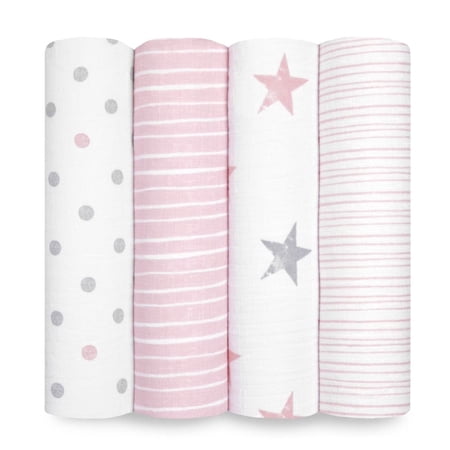 aden + anais Essentials, Cotton Muslin Swaddle Blanket, Doll, Girls, Infants, 4-Pack