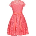 thumbnail image 2 of Little Girl Cap Sleeve Lace Skater Stone Belt Flower Girls Dresses (19JK88S) Coral 2, 2 of 4