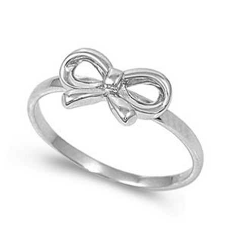 Sterling Silver Women's Cute Simple Bow Ribbon Ring Beautiful Band Size