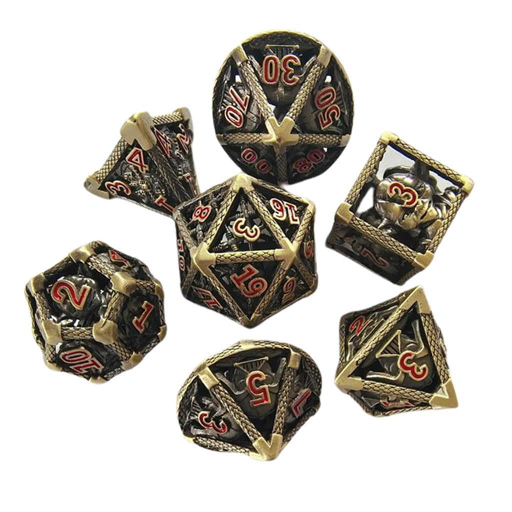 Copper dice set Black numbers for RPG DnD with black velvet bag 7 dices 